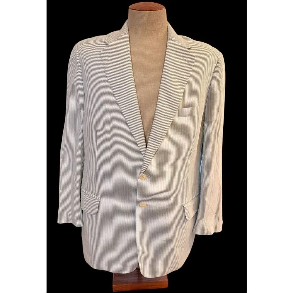 Corbin Men’s Sport Coat Blazer Blue White Seersucker - Picture 2 of 11